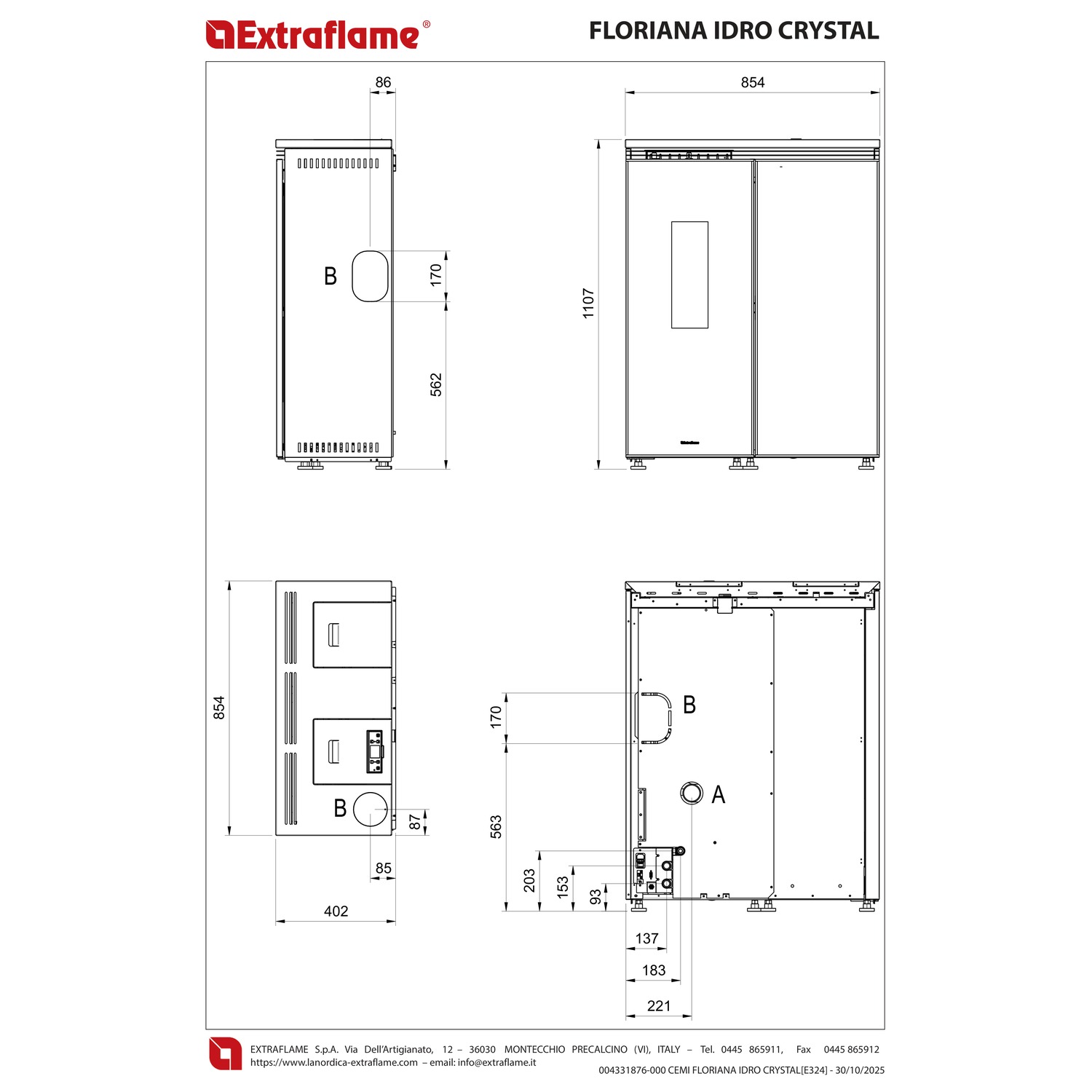 Extraflame Floriana Idro Crystal Poêle à pellets – hydraulique avec Wi-Fi