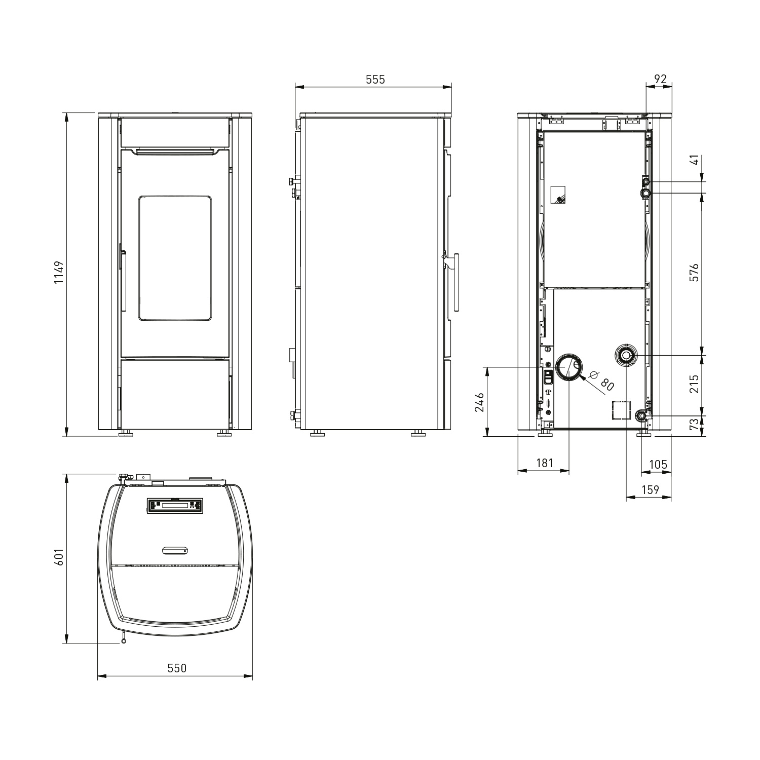 Extraflame Marina Idro H13 poêle à granulés bouilleur acier bronze