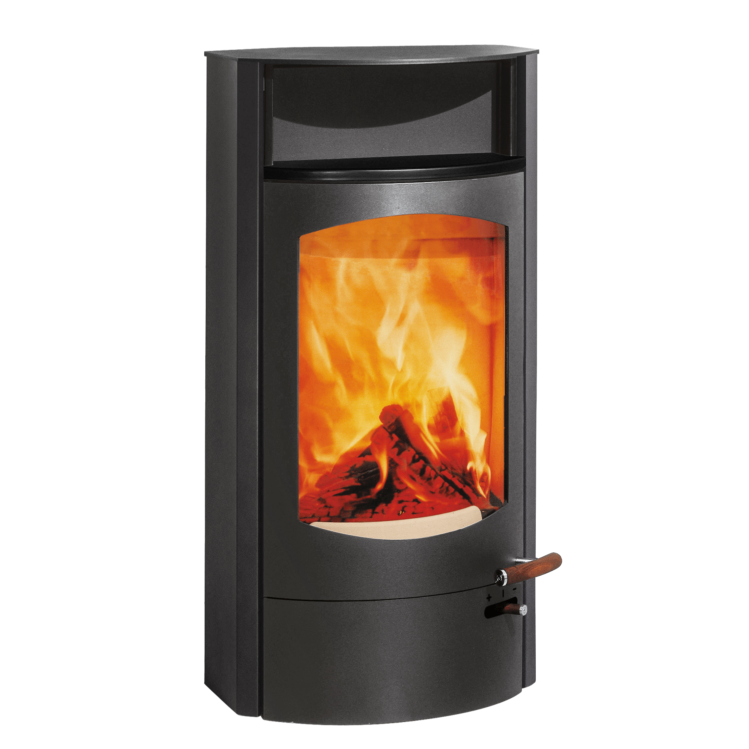 Austroflamm Koko 2.0 Poêle à bois en acier gris fonte, compartiment de maintien au chaud en céramique noir mat, plaque supérieure en fonte, RRA arrière