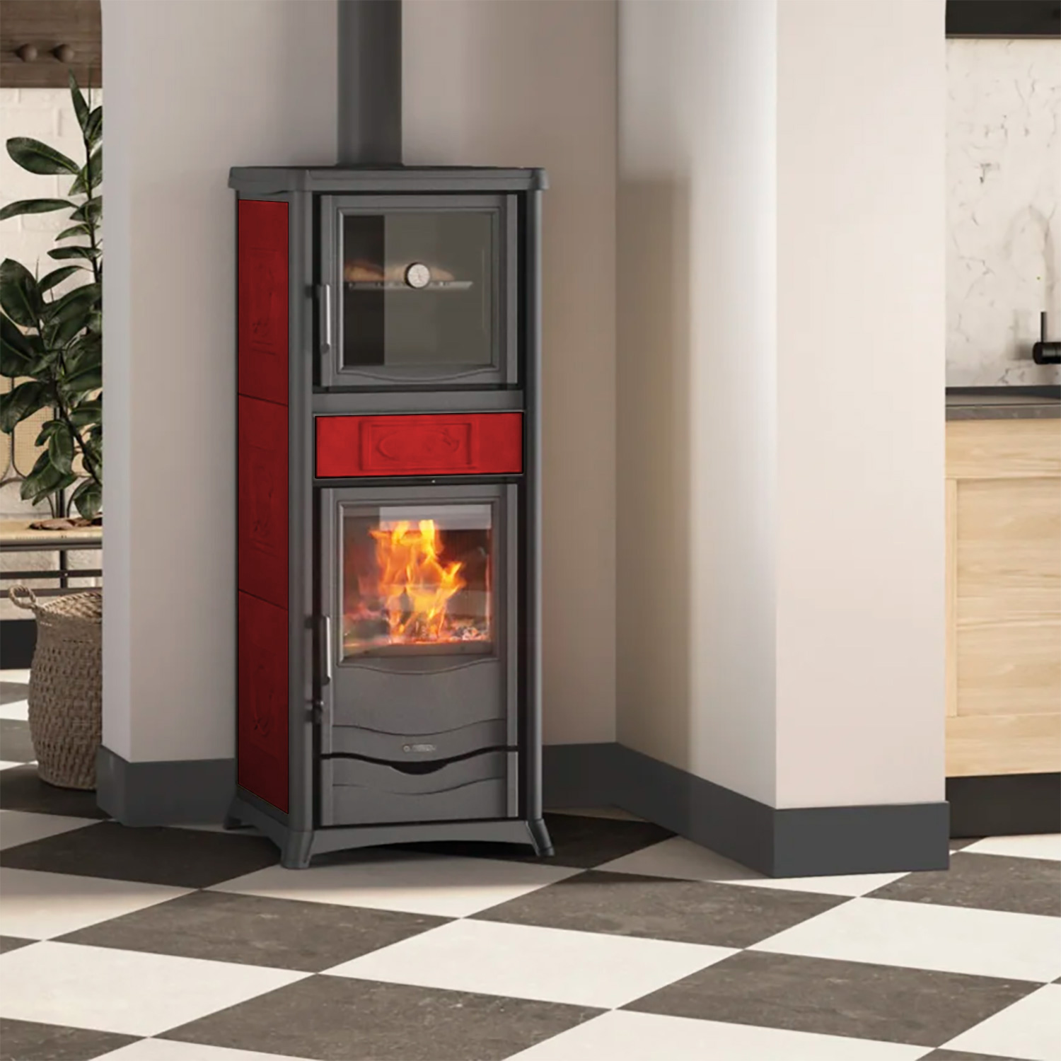 La Nordica Rossella Plus Forno 16, poêle à bois, Liberty Bordeaux