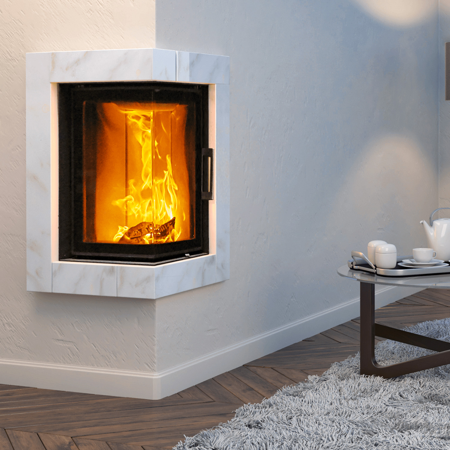 Austroflamm 38x38x57 K 2.0 Insert de cheminée angle gauche