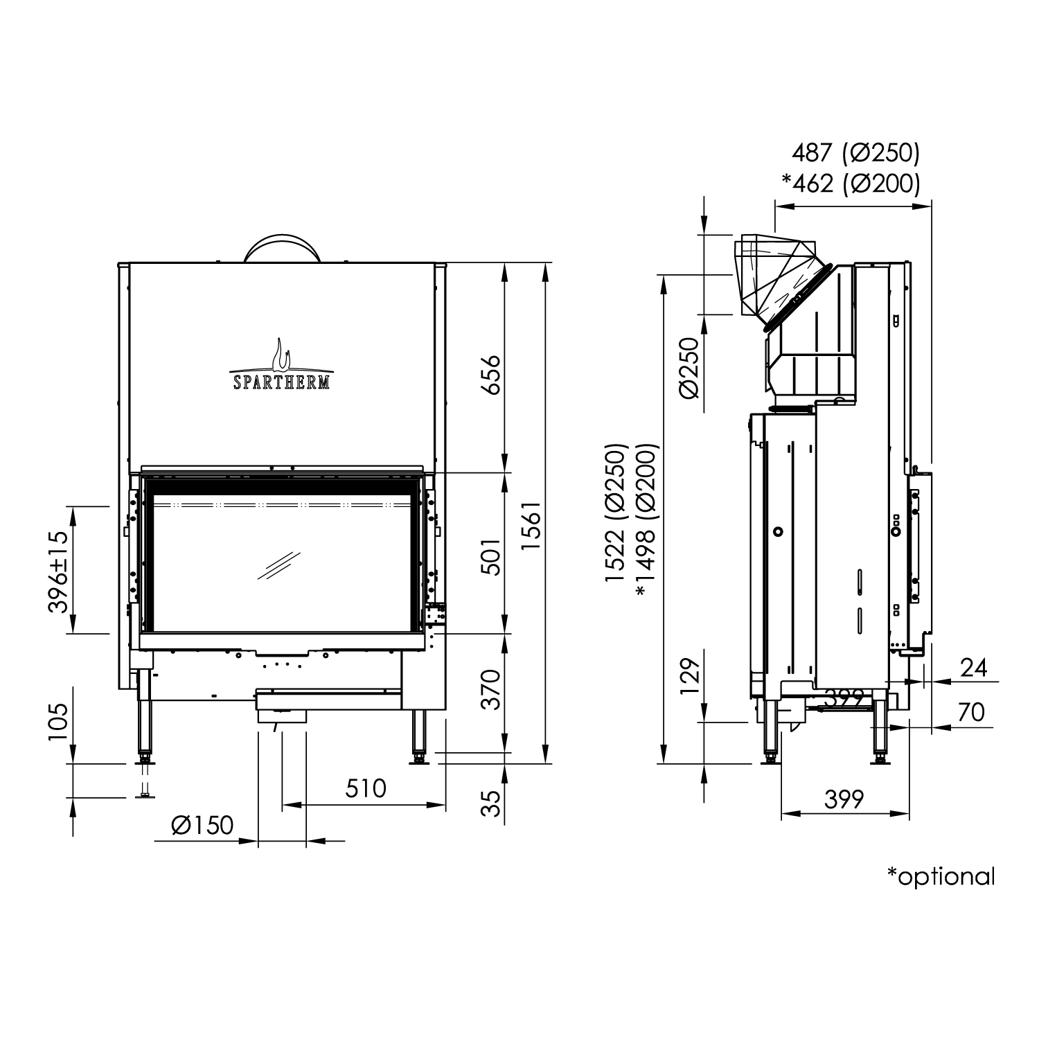 Spartherm Premium V-1V-87h Insert de cheminée RRA Ø 200 mm