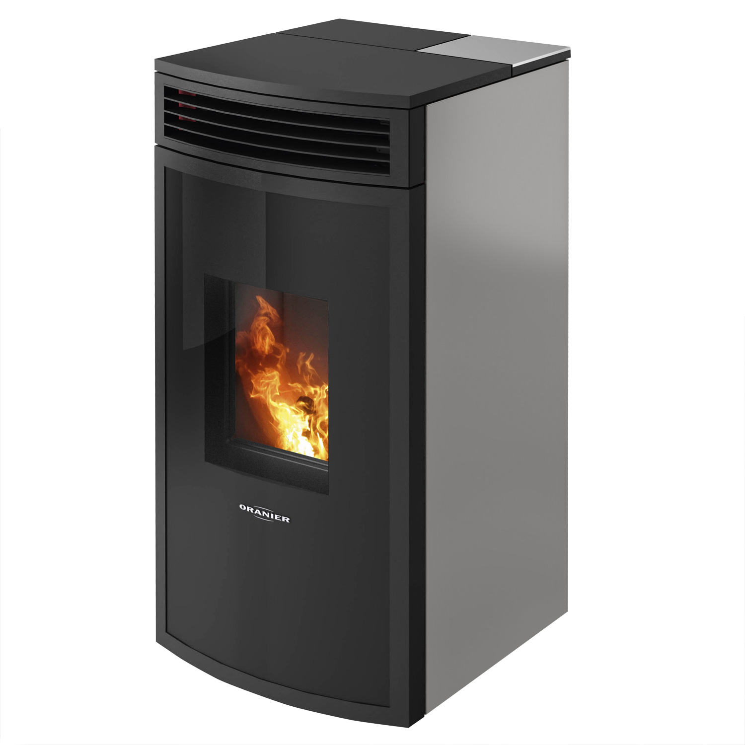 Oranier Neta poêle à granulés acier taupe, sortie de fumée supérieure