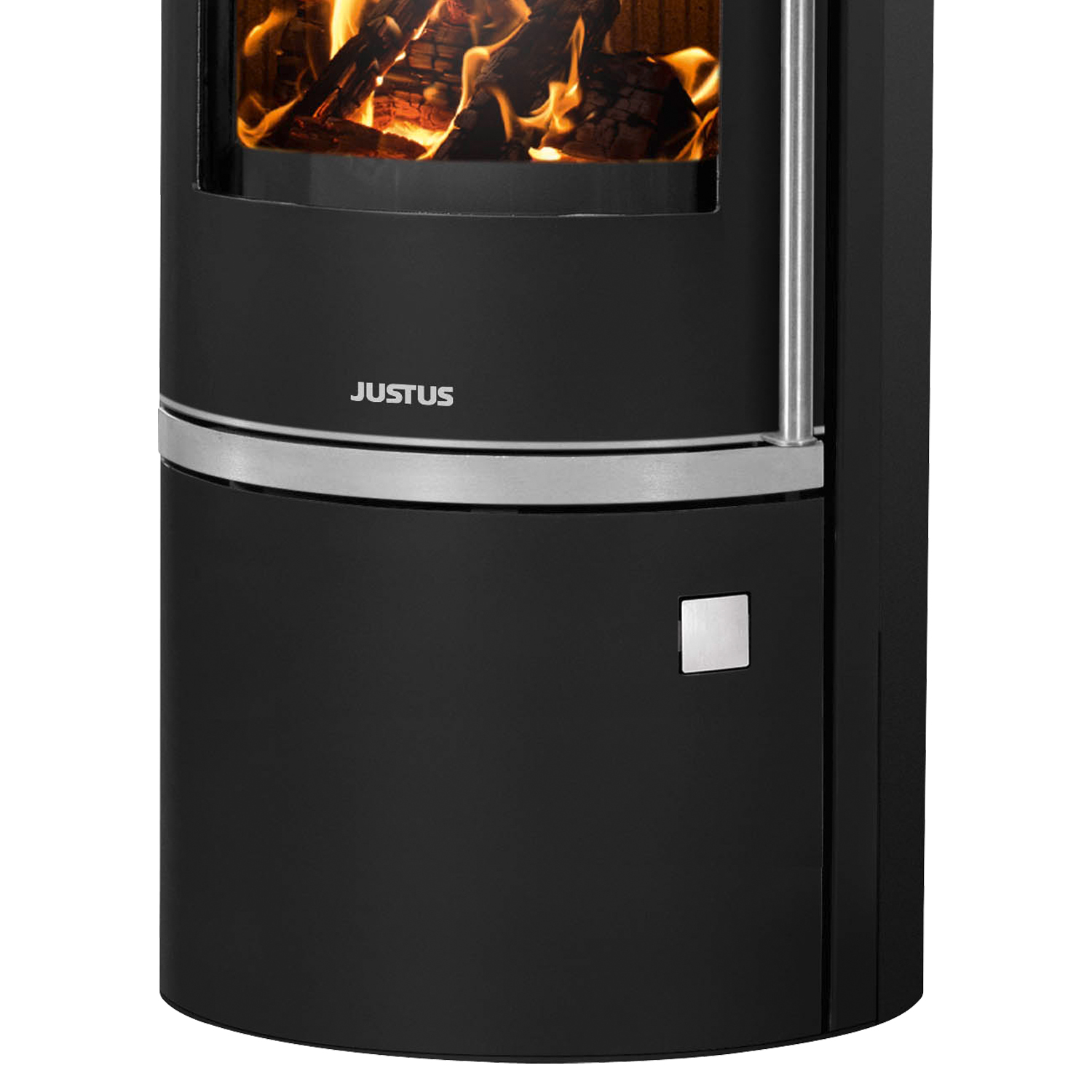 Justus Faro W+ 2.0 Poêle à bois en acier noir avec plaque de recouvrement en stéatite.