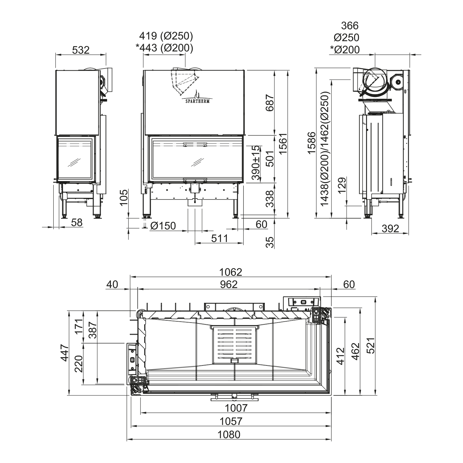Spartherm Varia 2L-100h 2.0 Insert de cheminée d'angle