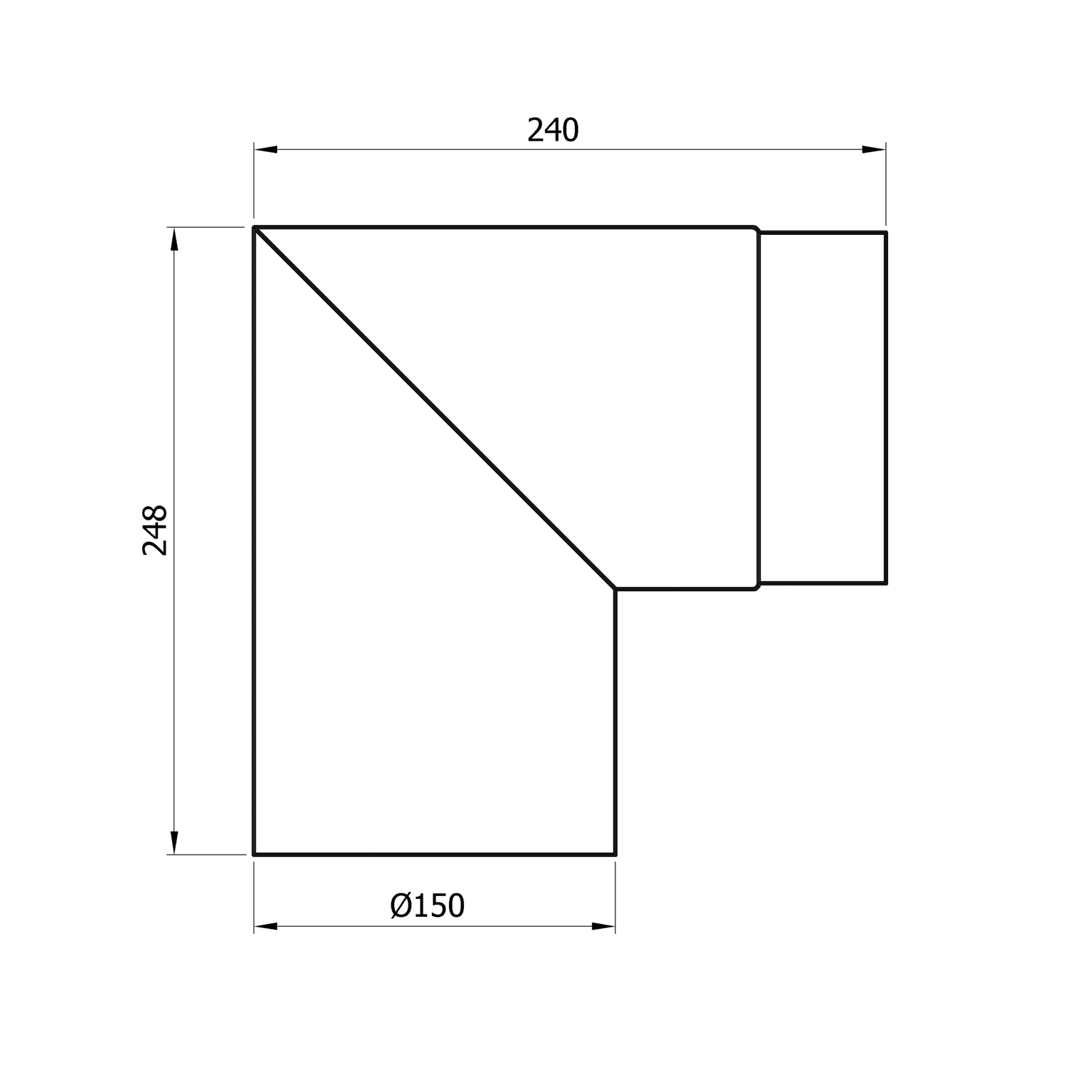 Raik Basic coude de tuyau de fumée 150mm noir 90° 2-pièces, sans porte pour tuyau de fumée / conduit de fumée