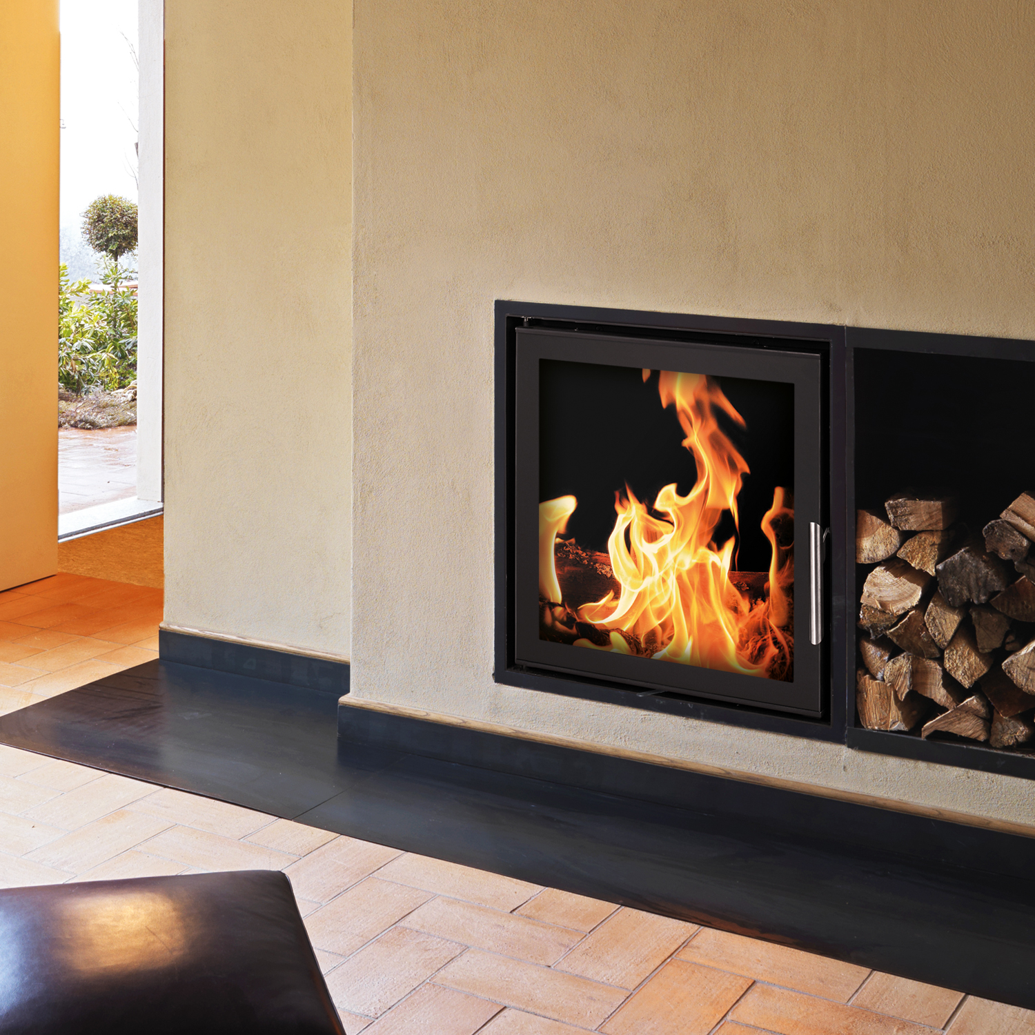 Insert de cheminée avec cadre en verre Schmitzker No4 à eau, 22 kW