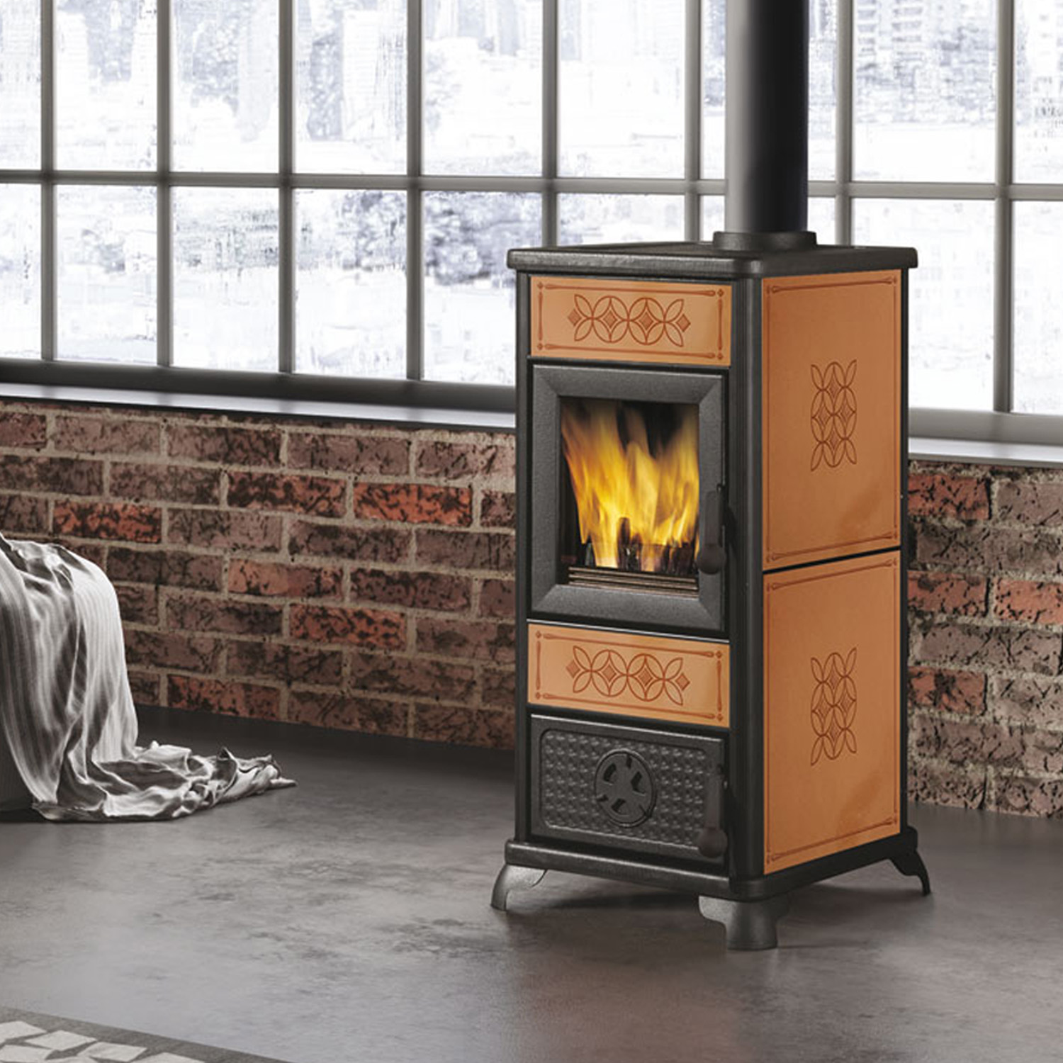 EK63 Decor Evo Poêle à bois céramique cuir