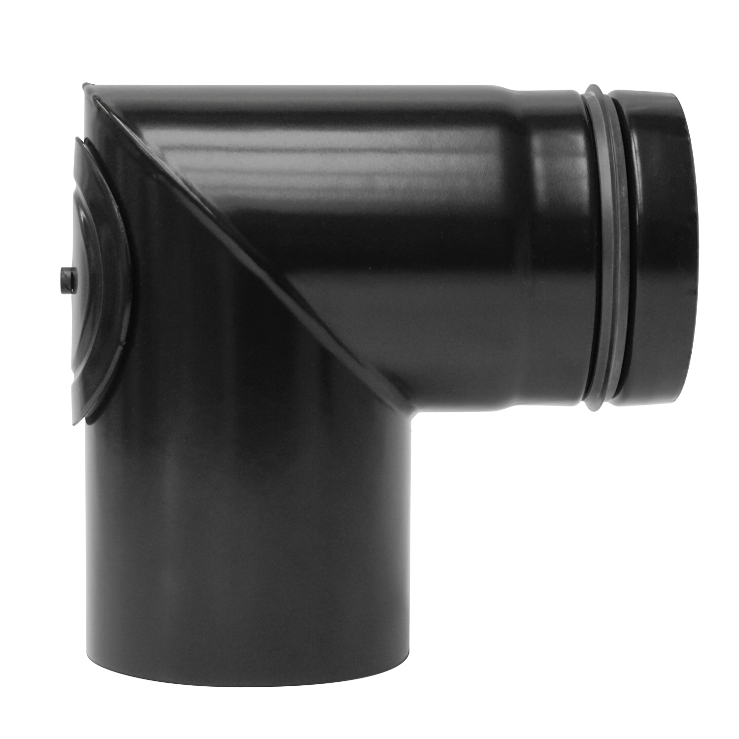 Coude de conduit de fumée / tuyau de poêle Raik 80 mm - 90° en deux parties avec ouverture de nettoyage