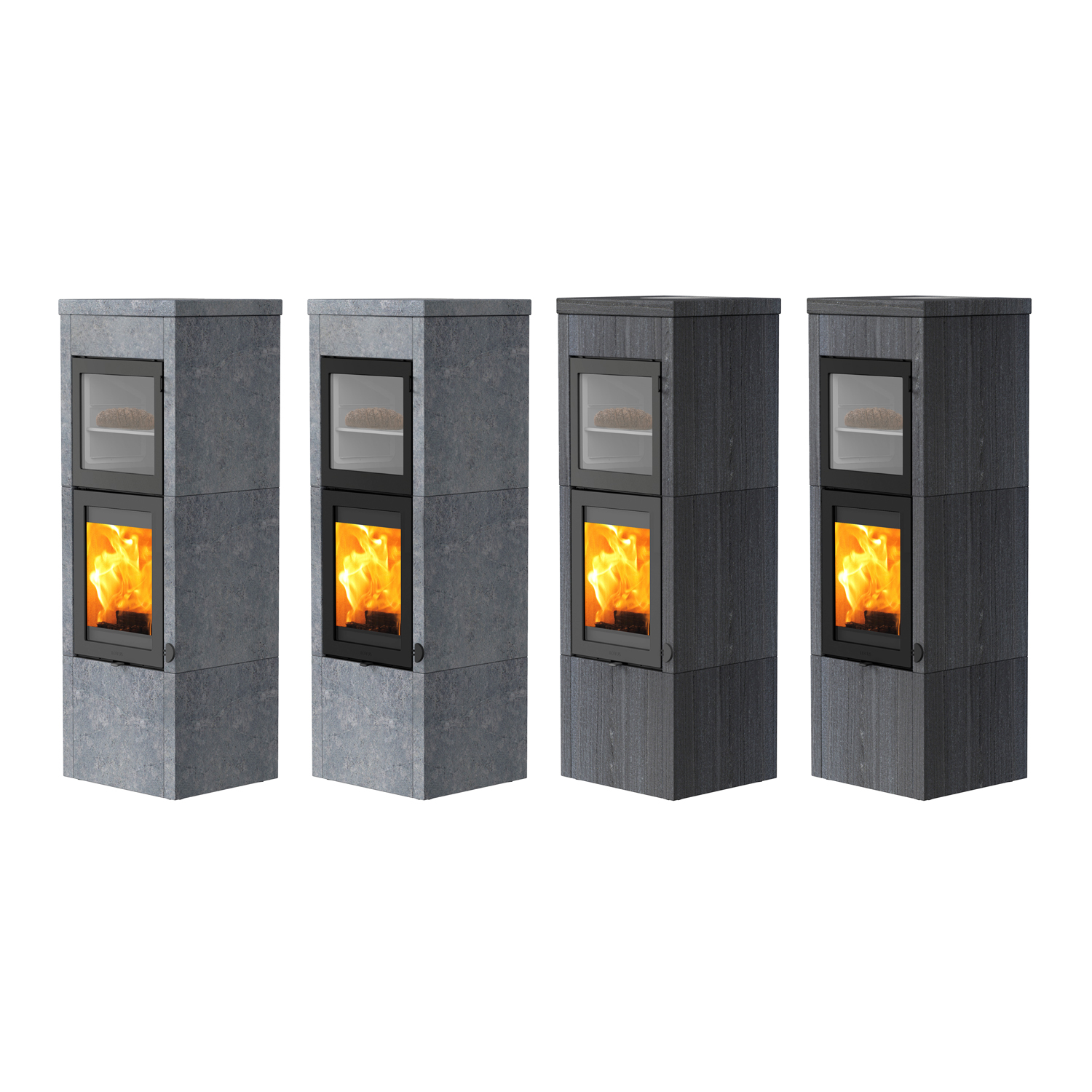 Lotus QM40 Poêle à bois en stéatite / Porte noire avec compartiment de cuisson, sortie de fumée par le haut
