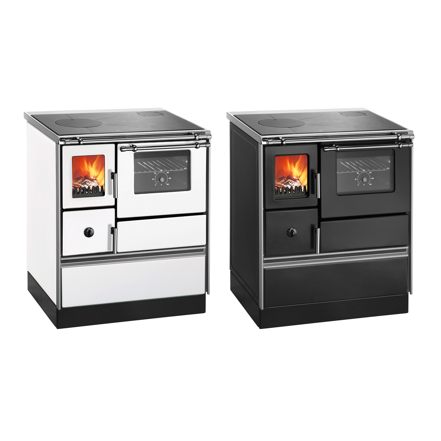 Wamsler K 176 F/A 70 Style Cuisinière à bois Noir, Surface de cuisson en acier, Four à droite