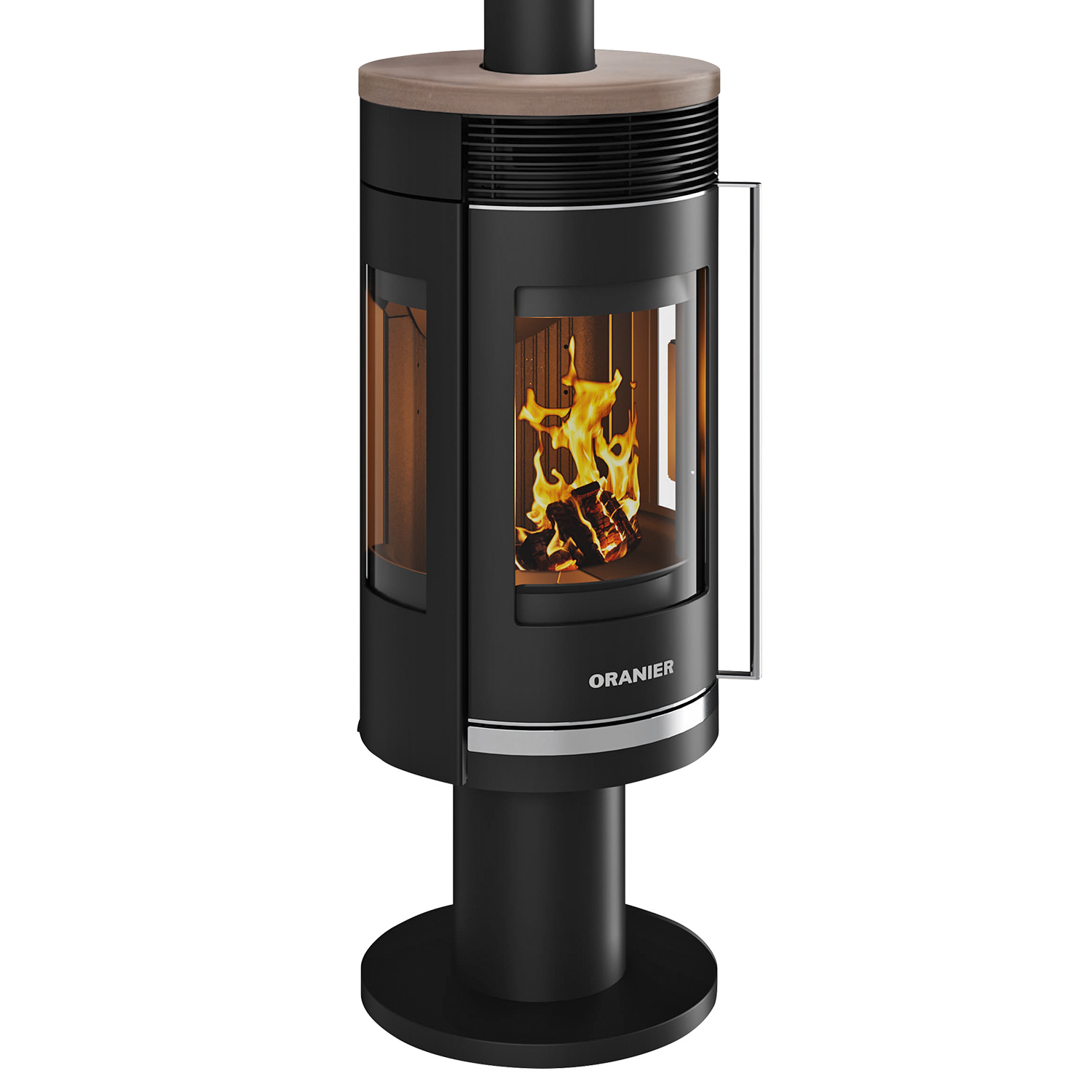 Poêle à bois Oranier Rota Twist en acier noir / Plaque supérieure en céramique Grappa