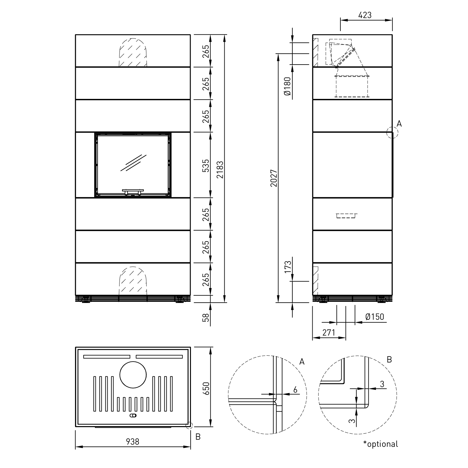 Spartherm SIM 3/3 Mini Sh-4S Kit de construction de cheminée à bois Nature