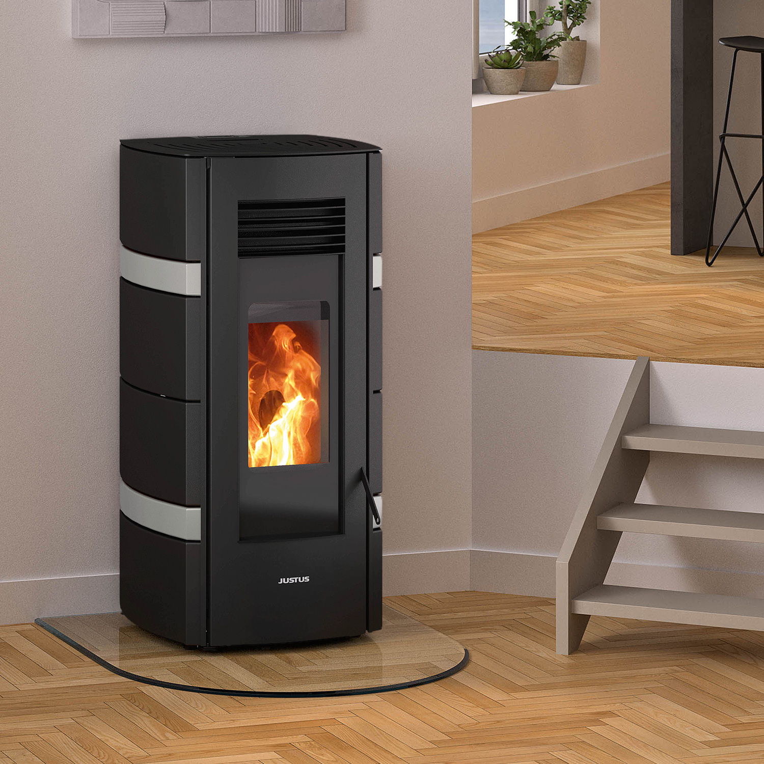 Justus Sia poêle à granulés acier noir / conStone béton gris