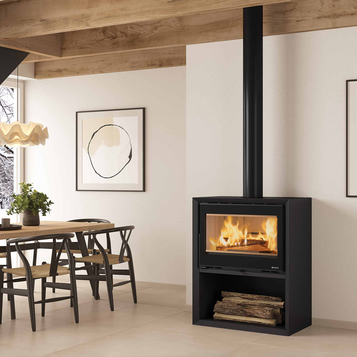 La Nordica Prestige Line Dante poêle à bois en acier noir mat avec compartiment à bois