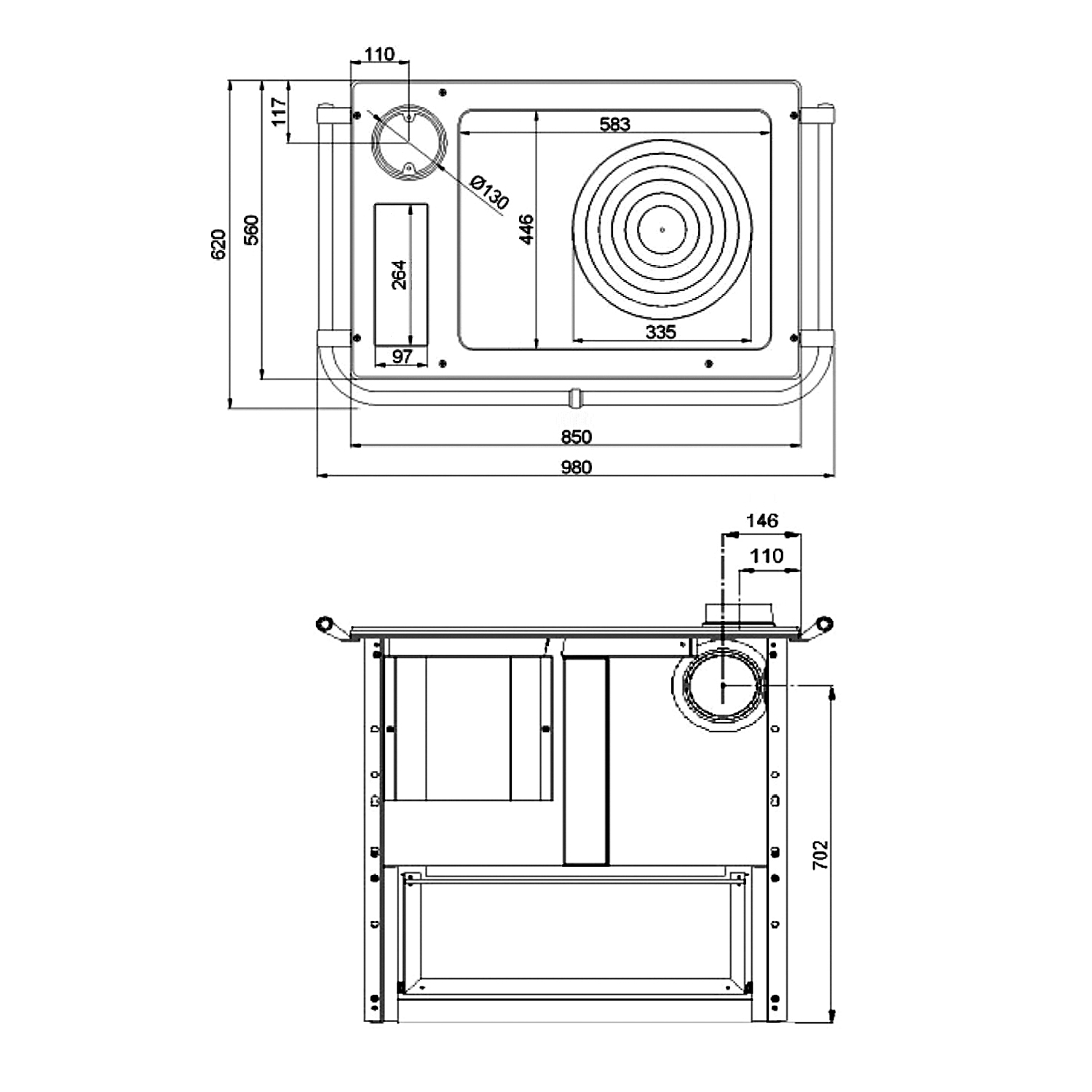Wamsler K 85 F Cuisinière en acier Cappuccino, four à gauche