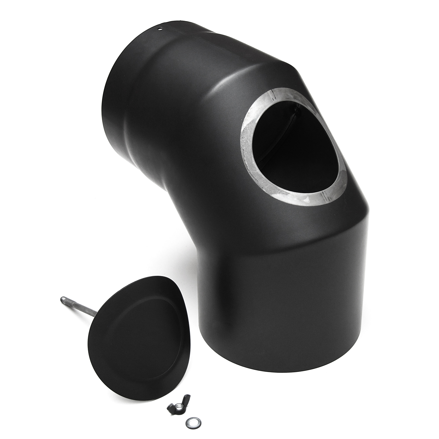 Raik Basic coude de tuyau de fumée 180mm noir 90° avec porte pour tuyau de fumée / conduit de fumée