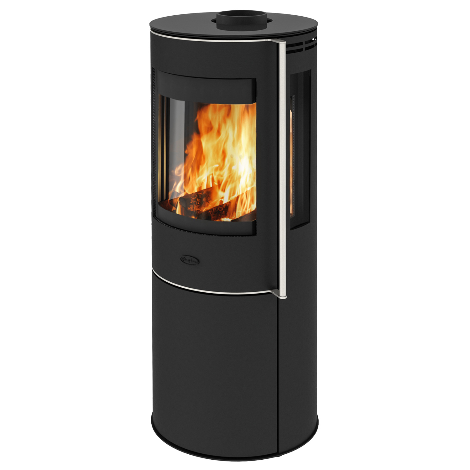 Fireplace Elite Magnolia poêle à bois en acier noir avec plaque de recouvrement en verre.