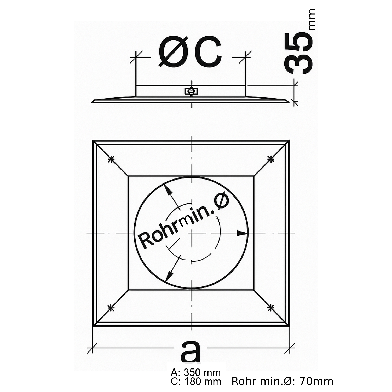 Schiedel plaque de recouvrement de conduit 350x350mm pour 80 mm à 120 mm brillant