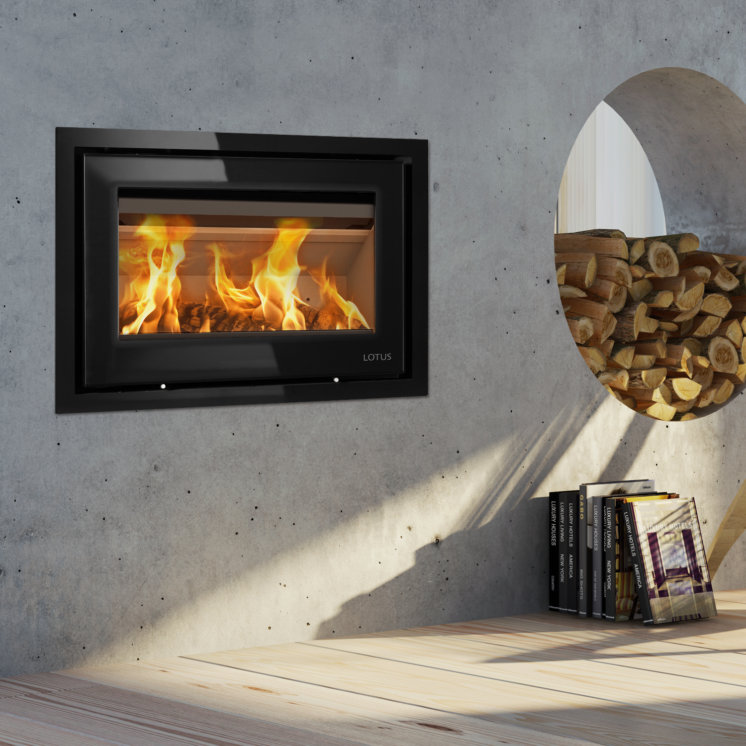 Lotus H470 insert de cheminée à bois Black Magic / Charnières à gauche