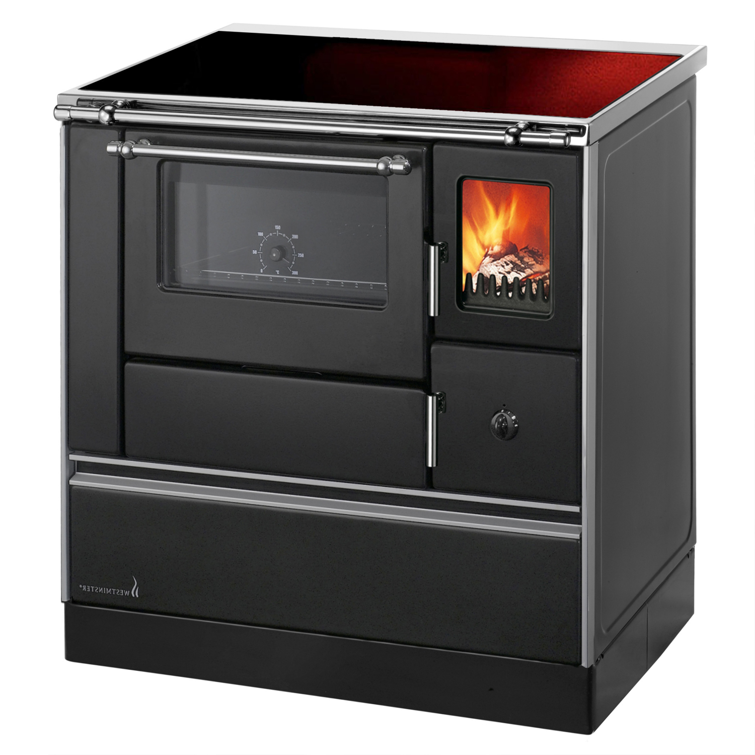Wamsler K 176 F/A 90 Cuisinière à bois Noir, Plaque vitrocéramique, Four à gauche