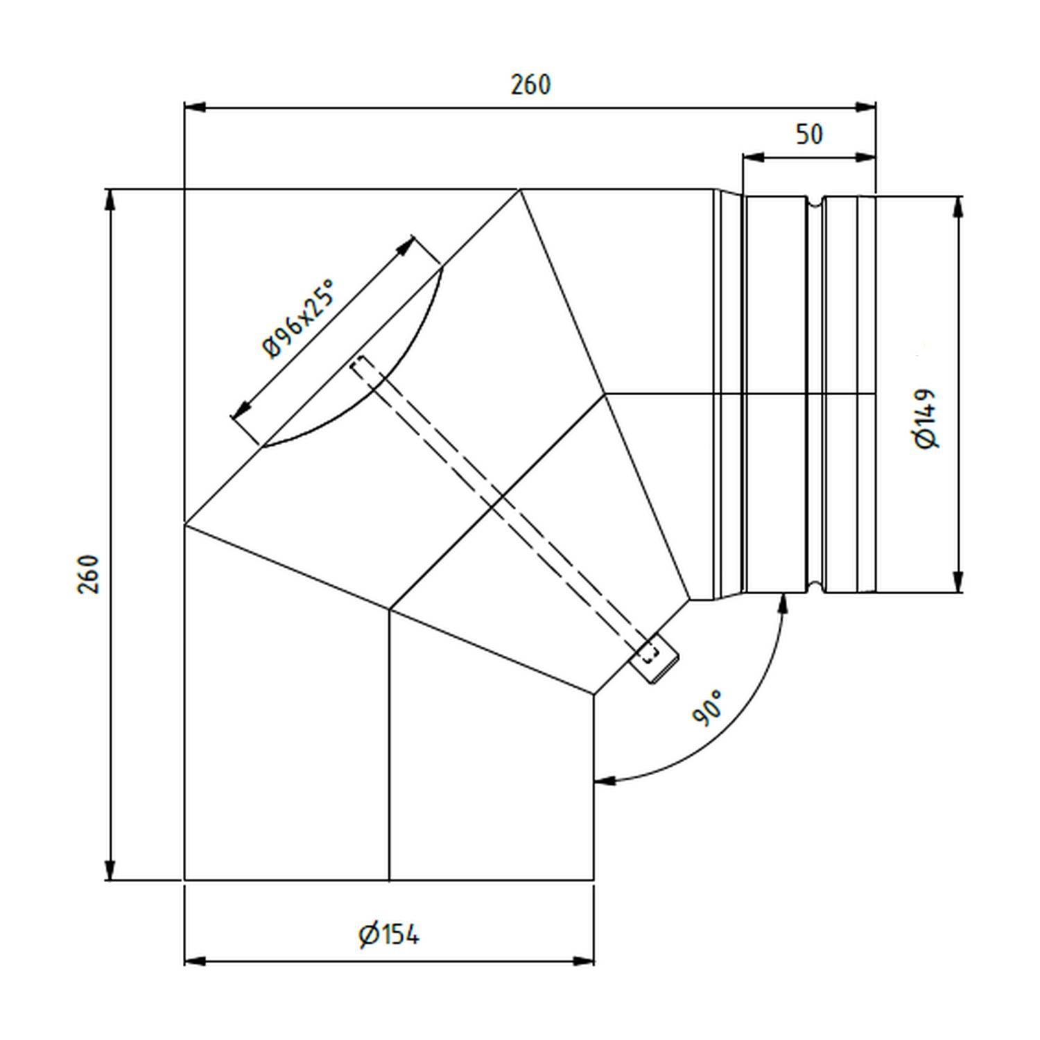 Raik Bogen LS diamètre 150/90° rétréci 3-pièces avec porte insérée noir