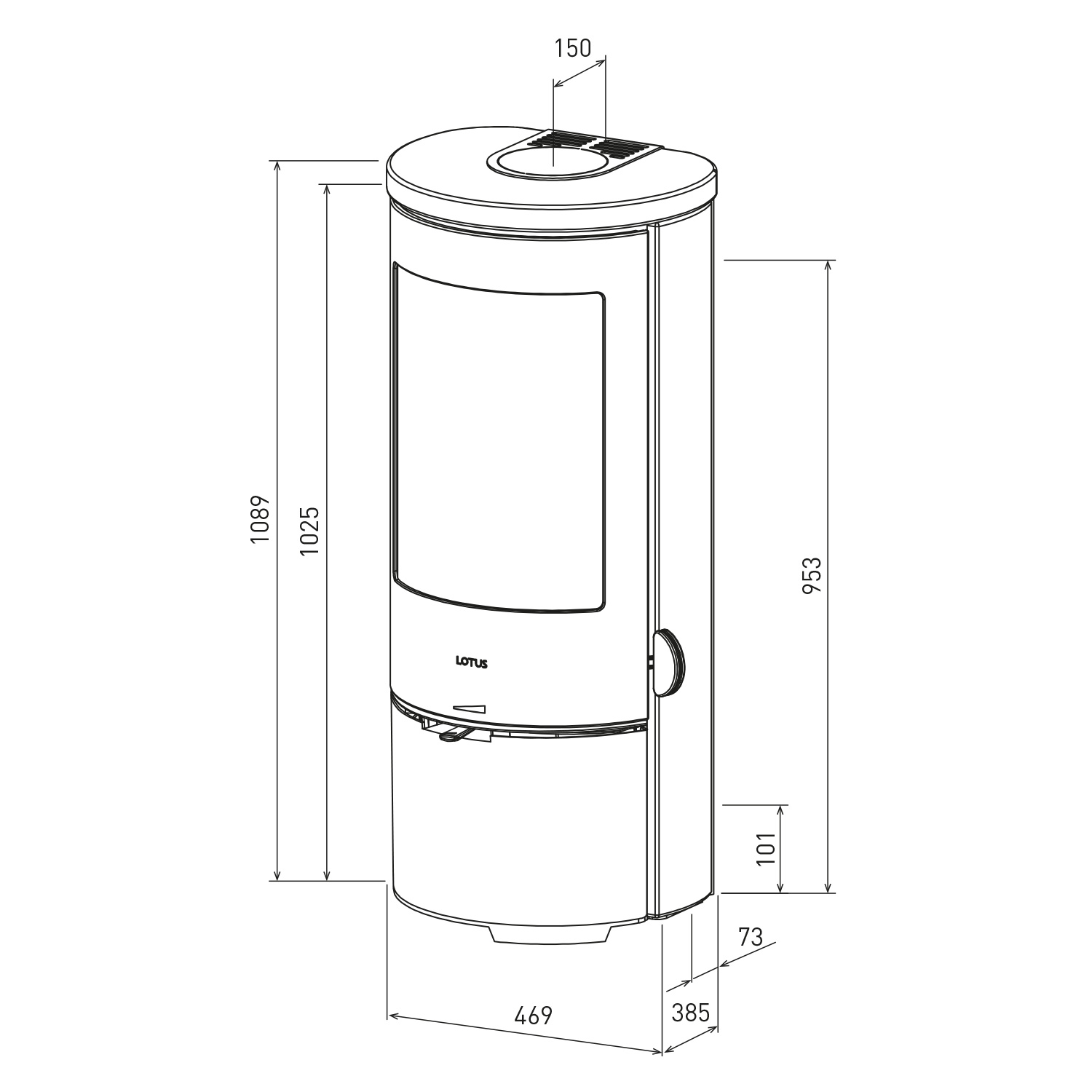 Lotus Prestige Basic S Poêle à bois Coffee Stone, Corps Gris, DIBt, Raccordement de conduit de fumée à l'arrière