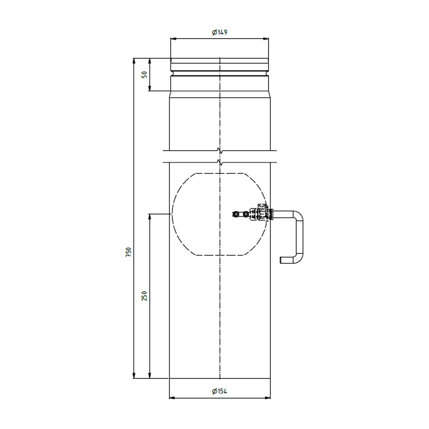 Raik tuyau LS diamètre 150x750x2,00mm rétréci avec modérateur de tirage noir