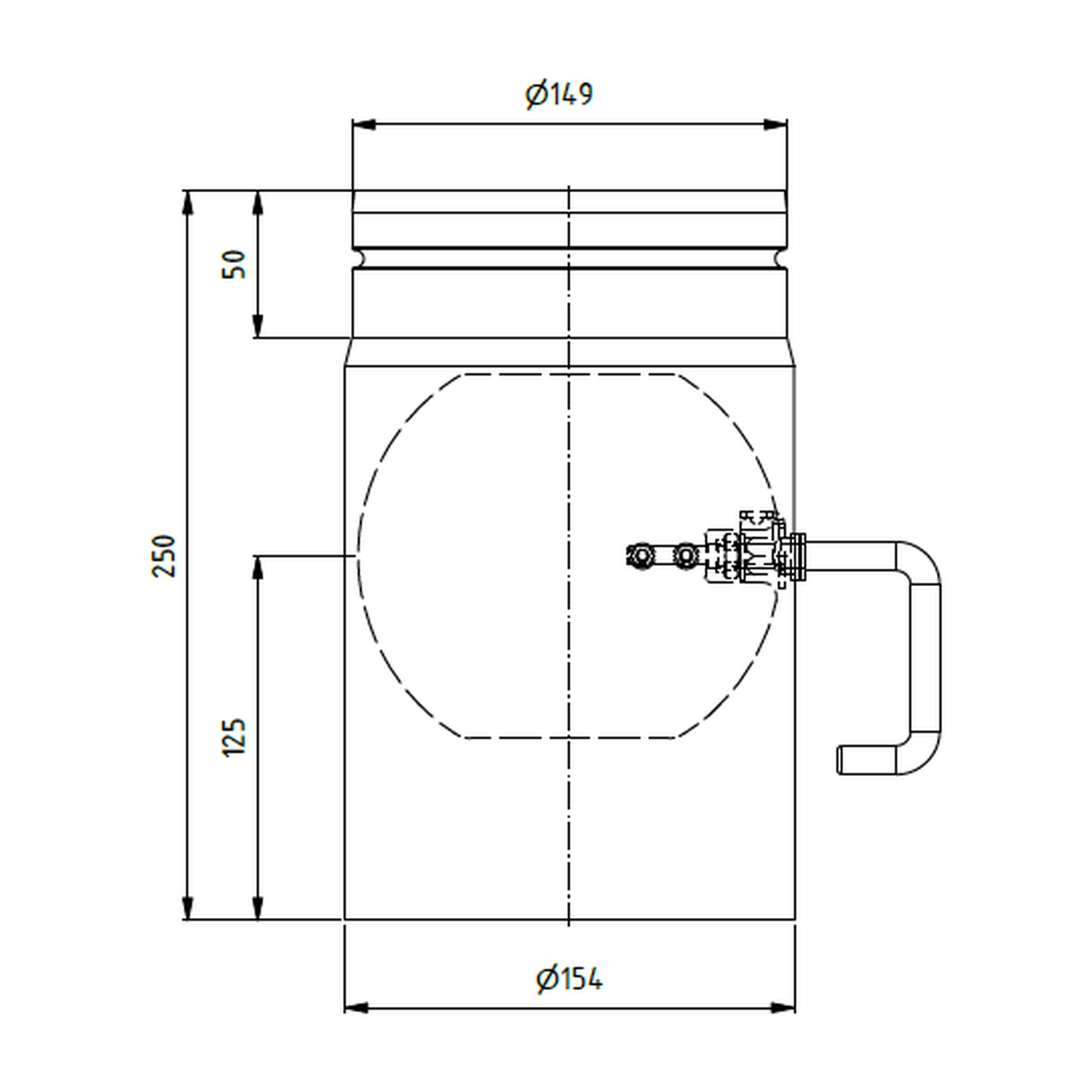 Raik tuyau LS diamètre 150x250x2,00mm rétréci avec modérateur de tirage noir