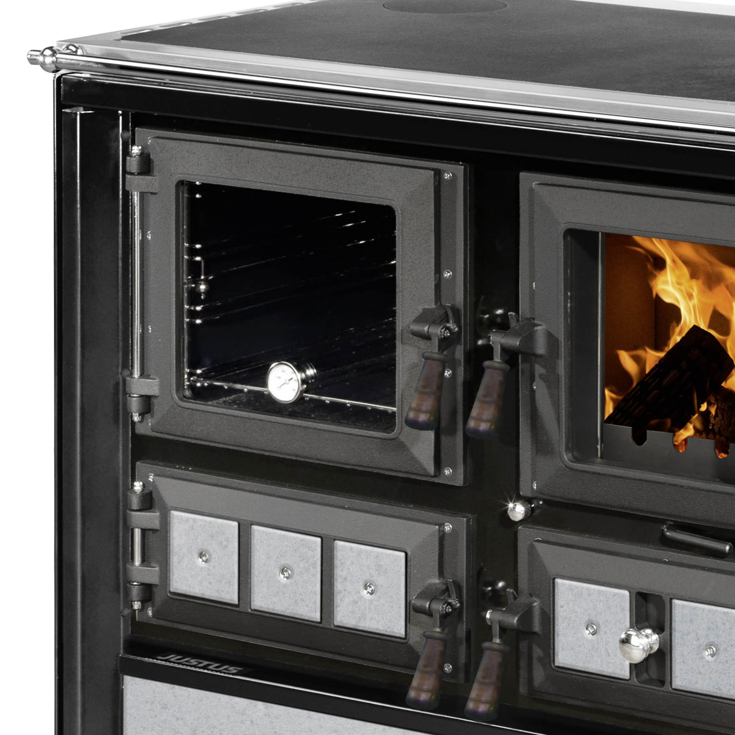 Justus Rustico-90 2.0 Cuisinière en acier/pierre ollaire, four à gauche