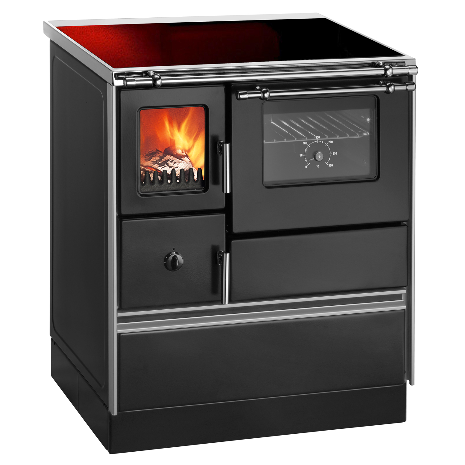 Wamsler K 176 F/A 70 Style Cuisinière Noire, Plaque Vitrocéramique, Four à Droite