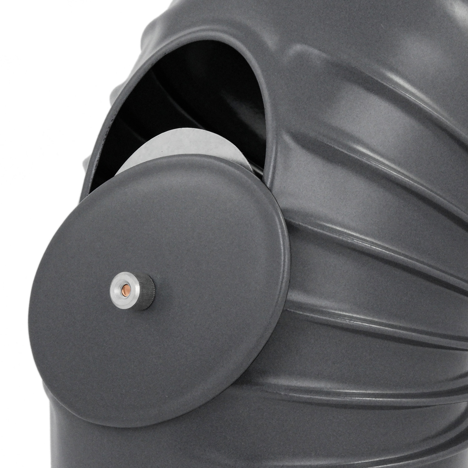 Coude de conduit de fumée / Coude de tuyau de poêle émaillé 150 mm - Coude à 45° nervuré gris avec ouverture de nettoyage.
