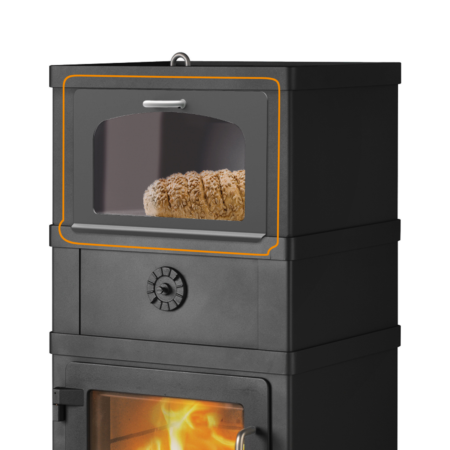 Porte de compartiment de maintien au chaud noire pour le poêle à bois 2060 avec compartiment de maintien au chaud