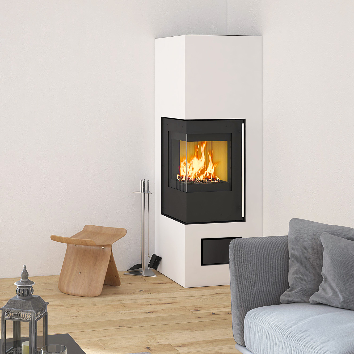 Olsberg Aracar Compact poêle à bois, ouverture de porte à gauche, cadre de finition de 10 mm, grille d'entrée d'air en verre noir