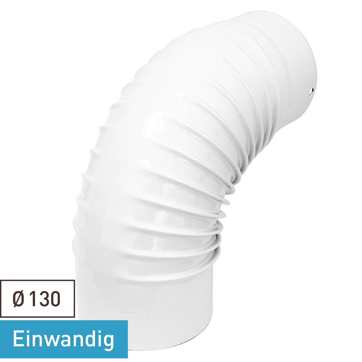 Coude de conduit de fumée / Coude de tuyau de poêle émaillé 130mm - Coude à 90° nervuré blanc
