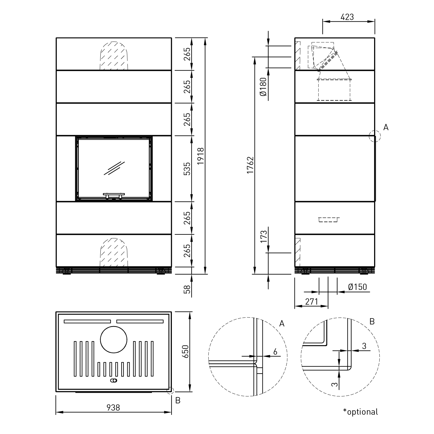 Spartherm SIM 2/3 Mini Sh-4S Kit de cheminée en béton fin