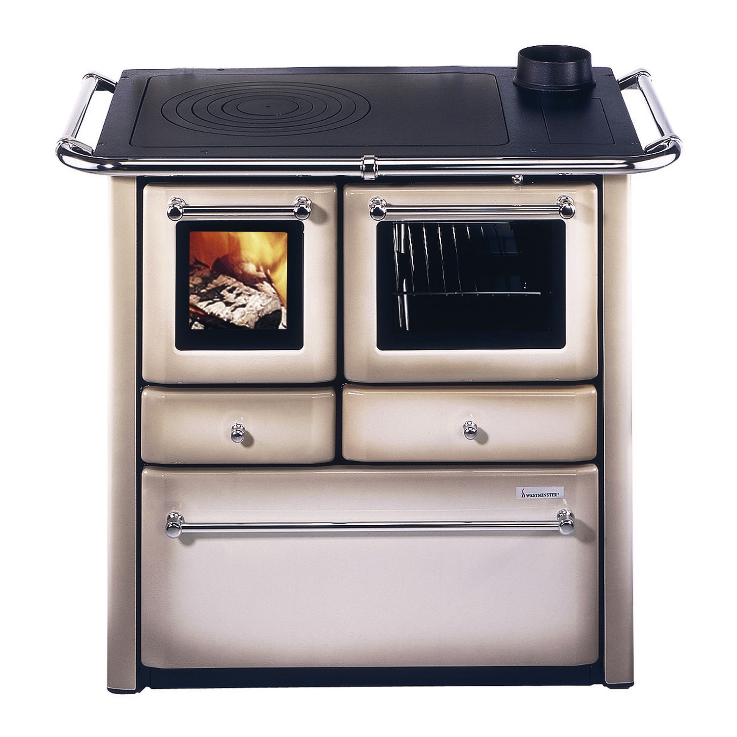 Westminster cuisinière à bois K 85 F II Cappuccino raccordement tuyaux droit