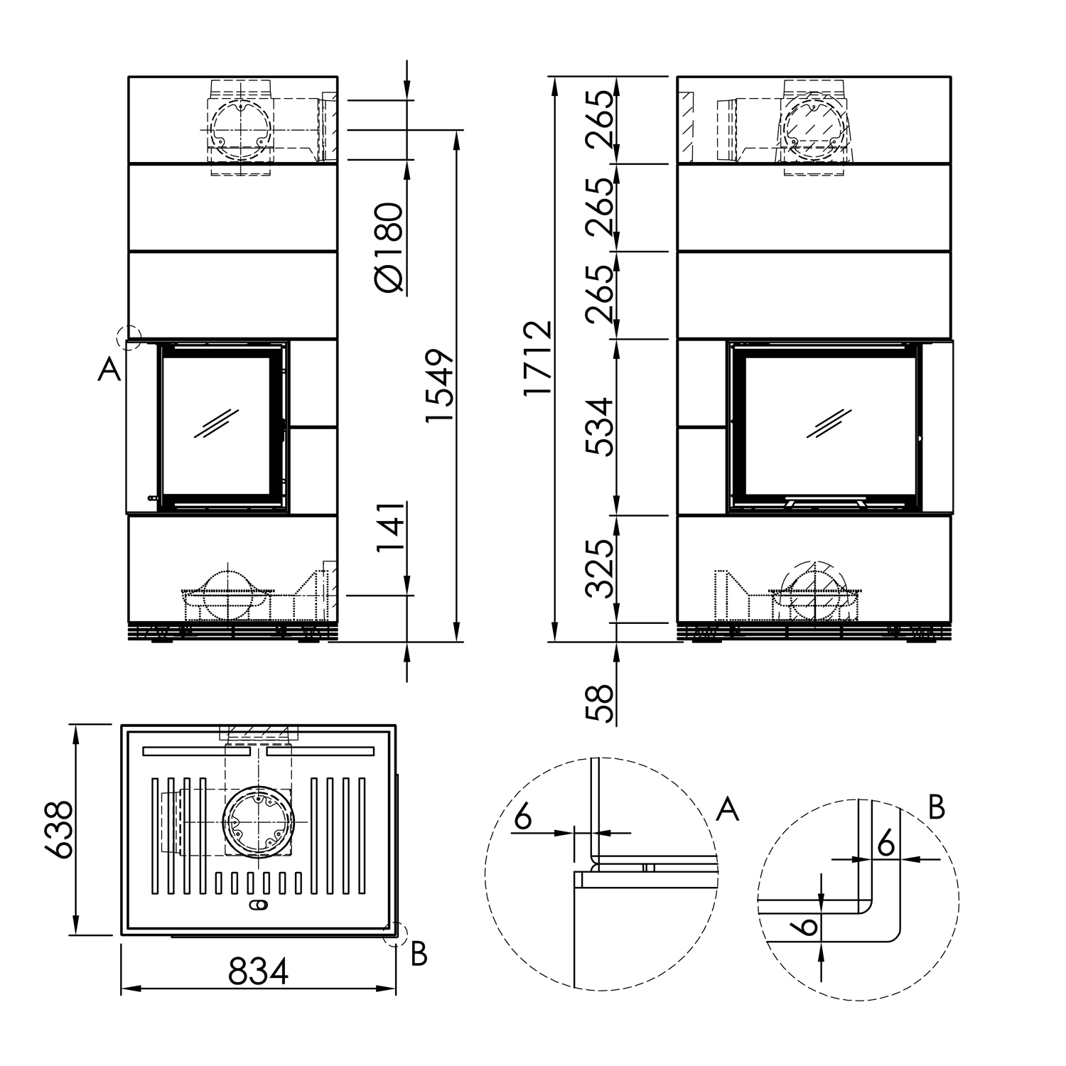 Kit de cheminée à eau Spartherm SIM 1/3 Varia 2R 55h-4S H2O en béton fin