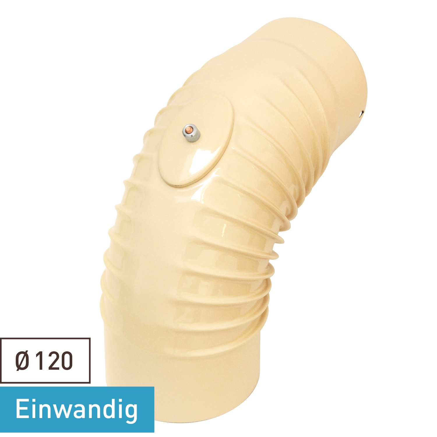 Coude de conduit de fumée / Coude de tuyau de poêle émaillé 120 mm - Coude à 90° nervuré ivoire avec ouverture de nettoyage