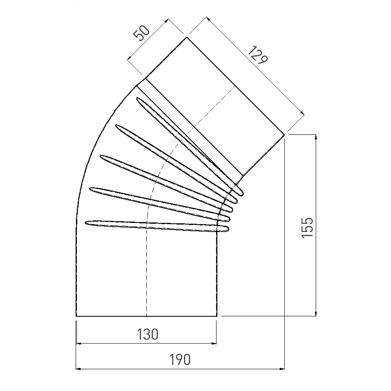 Coude de conduit de fumée / Coude de tuyau de poêle émaillé 130mm - Coude à 45° nervuré ivoire