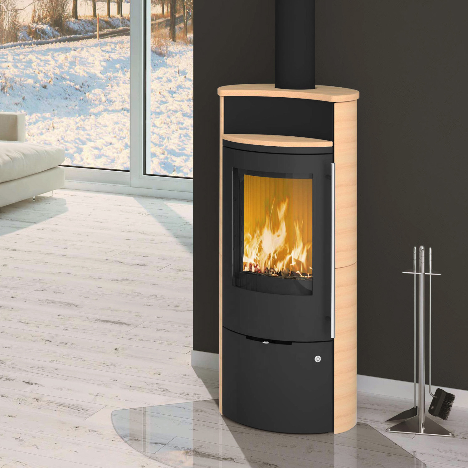 Poêle à bois Olsberg Caldera II Compact Acier Noir | Céramique Caffe Latte