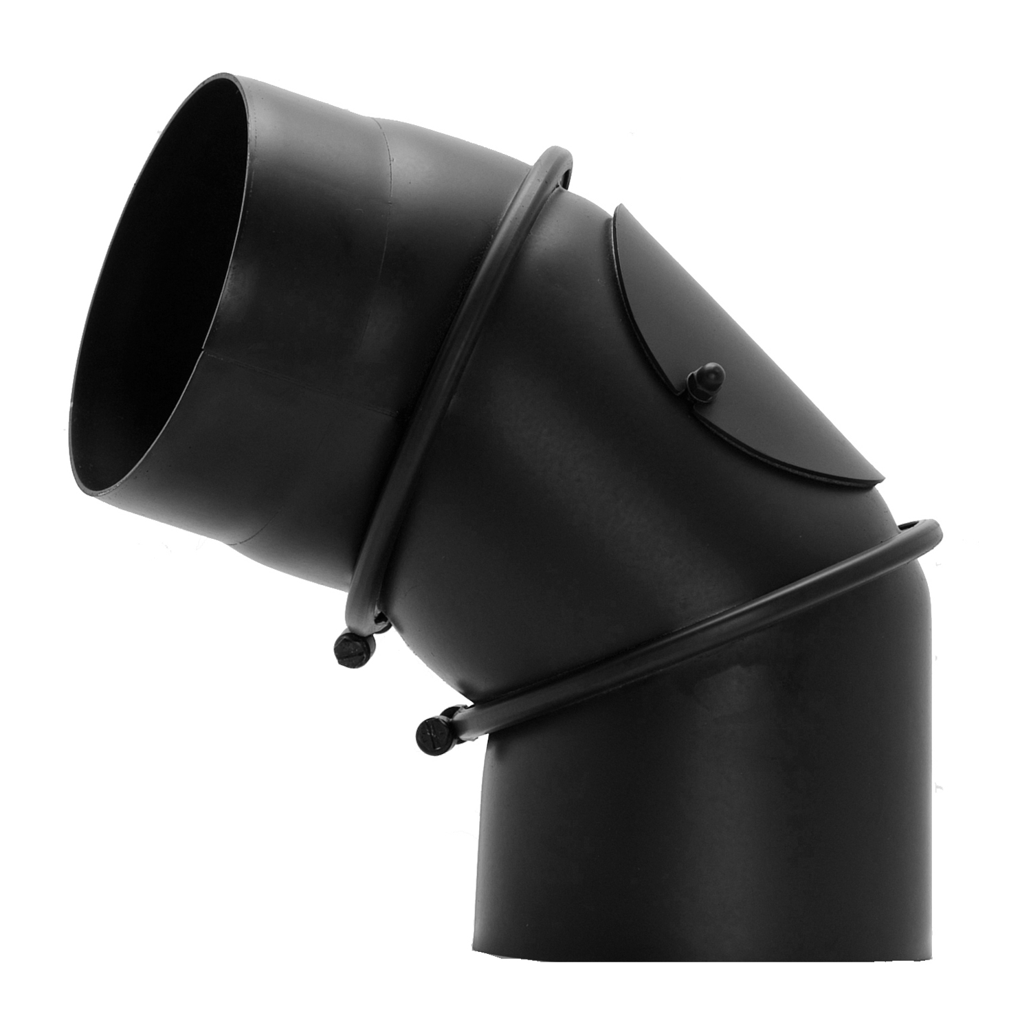 Coude de conduit de fumée Raik / Tuyau de poêle 250 mm - 0° - 90° avec ouverture de nettoyage noir Coude de conduit de fumée Raik / Tuyau de poêle 250 mm - 0° - 90° avec ouverture de nettoyage noir