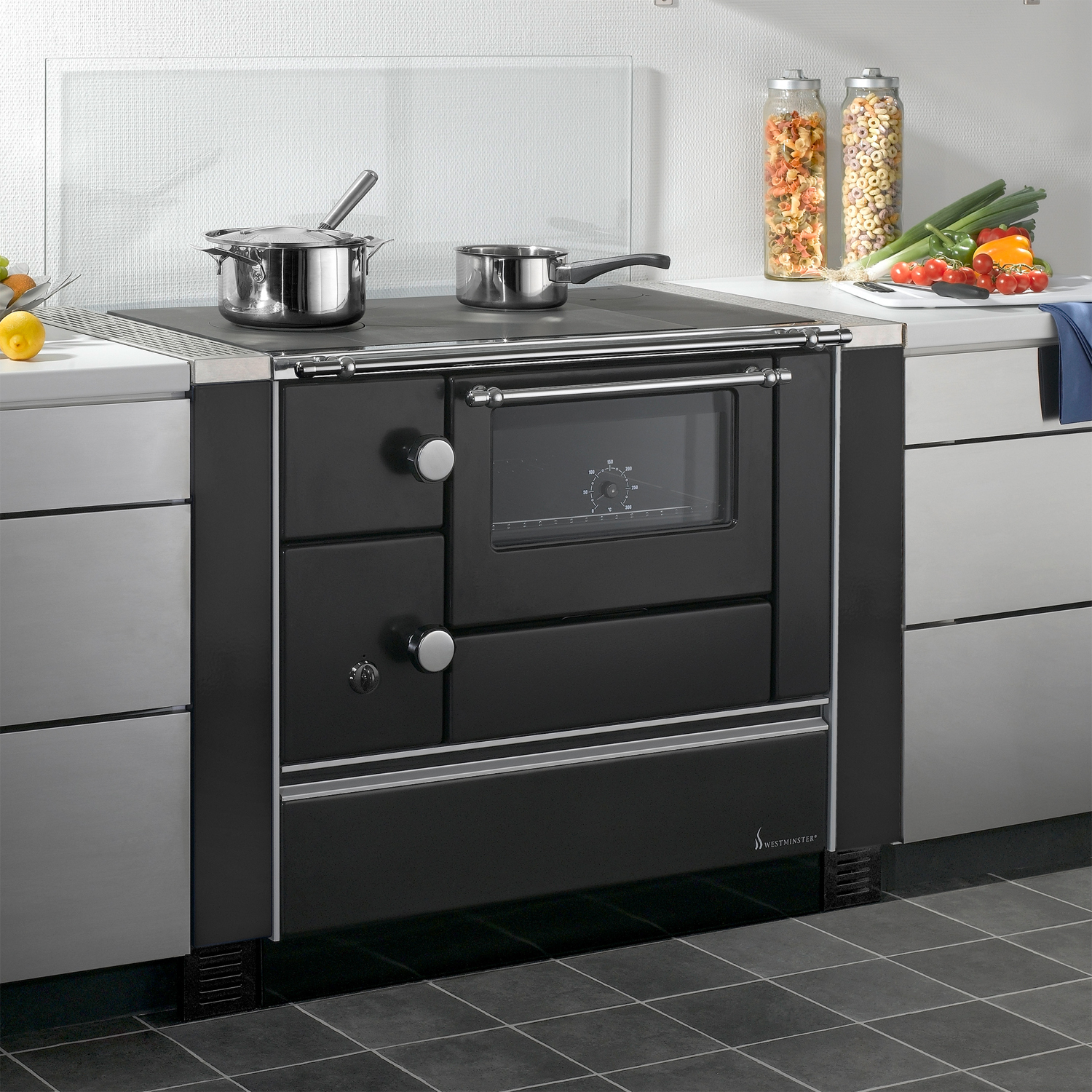 Westminster K76-90 cuisinière à bois acier noir, droite