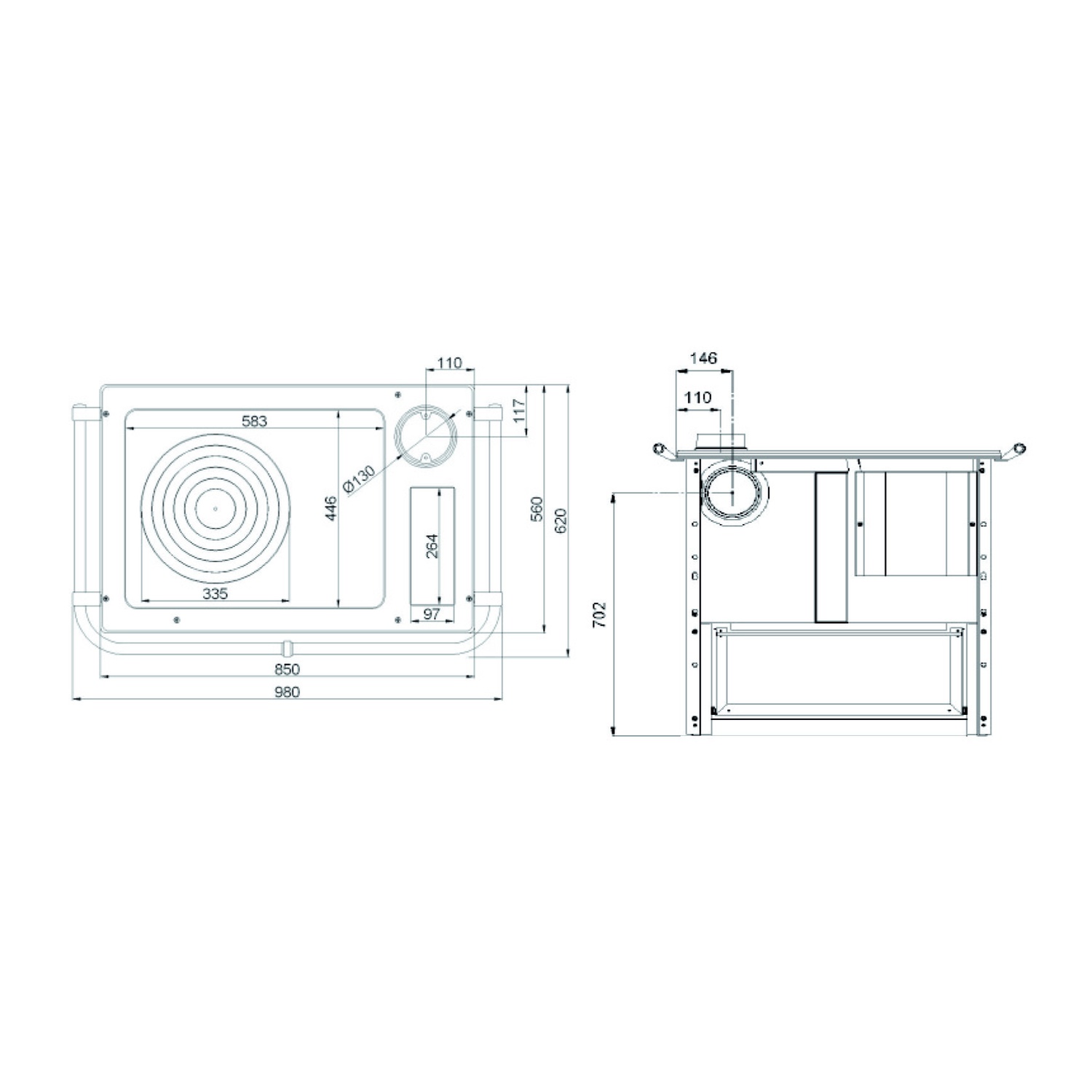 Westminster cuisinière à bois K 85 F II Cappuccino raccordement tuyaux droit