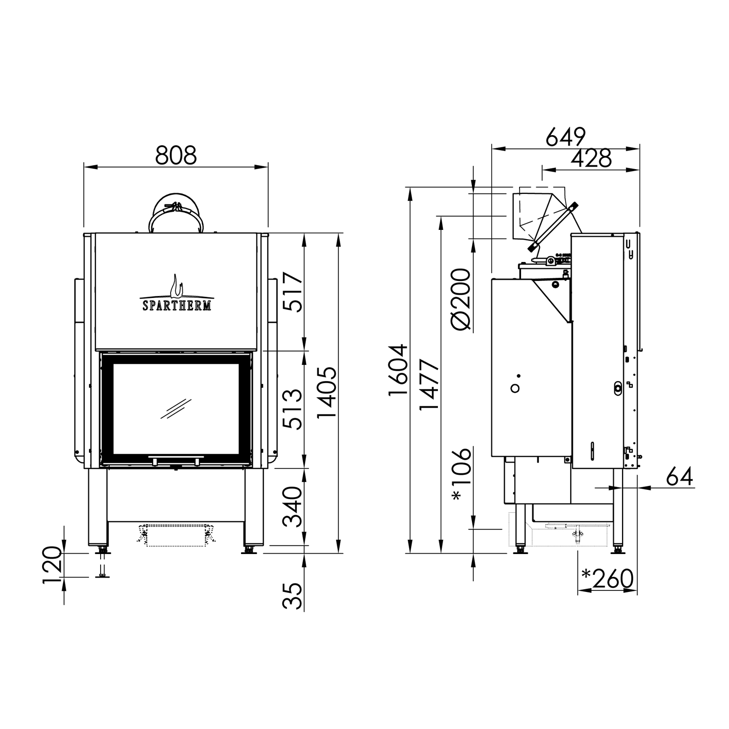 Spartherm Varia 1Vh H2O XXL 15 kW insert de cheminée à eau