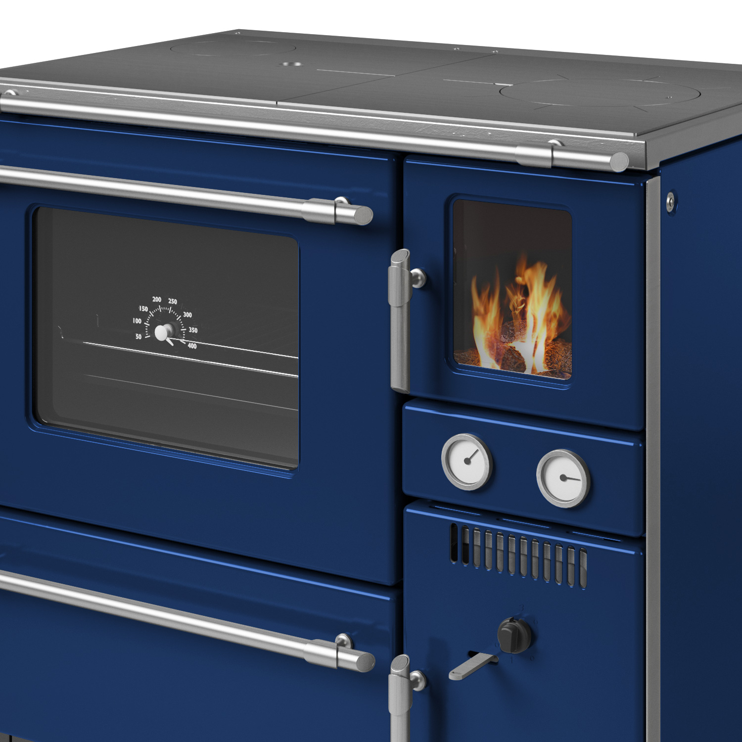 Wamsler K 148 Poêle de cuisine avec échangeur d'eau Bleu/Mat, Tuyau de fumée à gauche