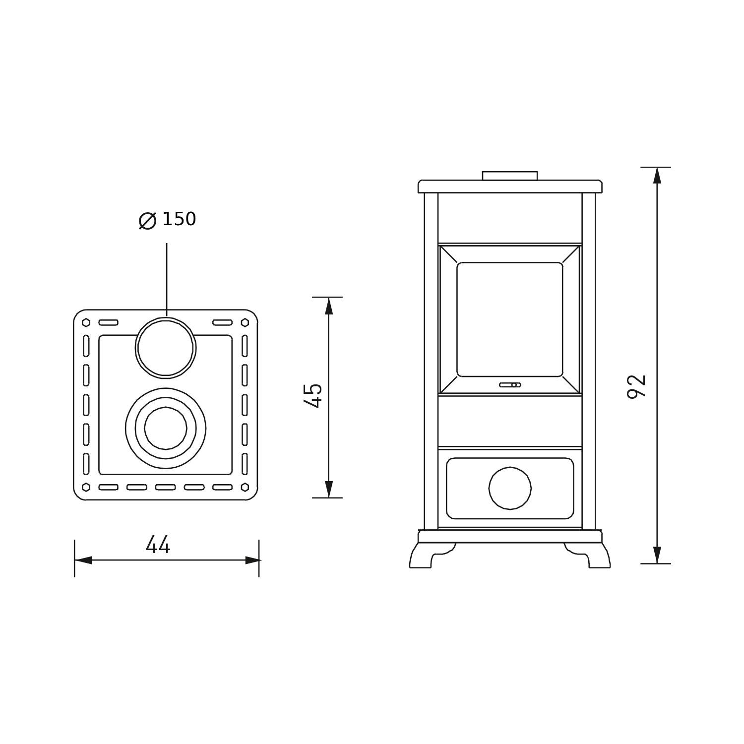 EK63 Decor poêle à bois céramique cuir tuyau de fumée dessus