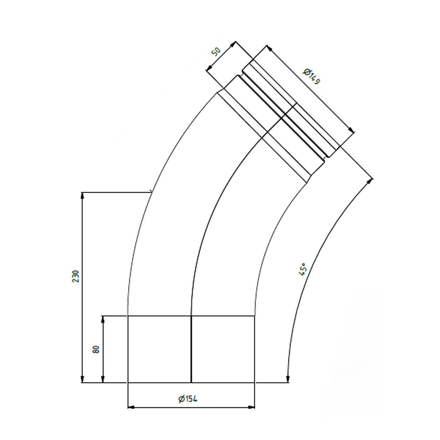 Raik Bogen LS diamètre 150/45° rétréci lisse noir