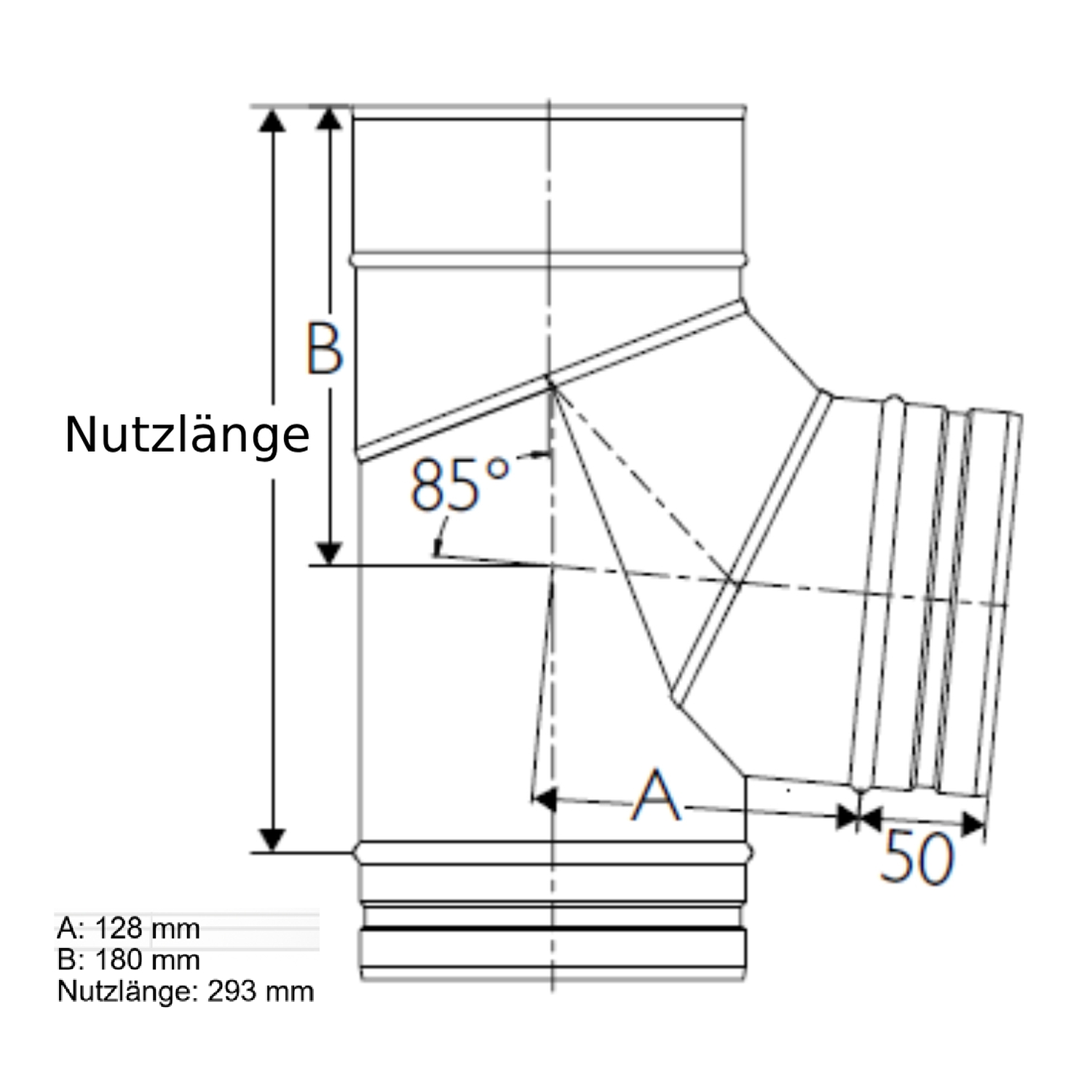 Schiedel PRIMA PLUS coude 85° Ø150 mm avec pied de support simple paroi mat