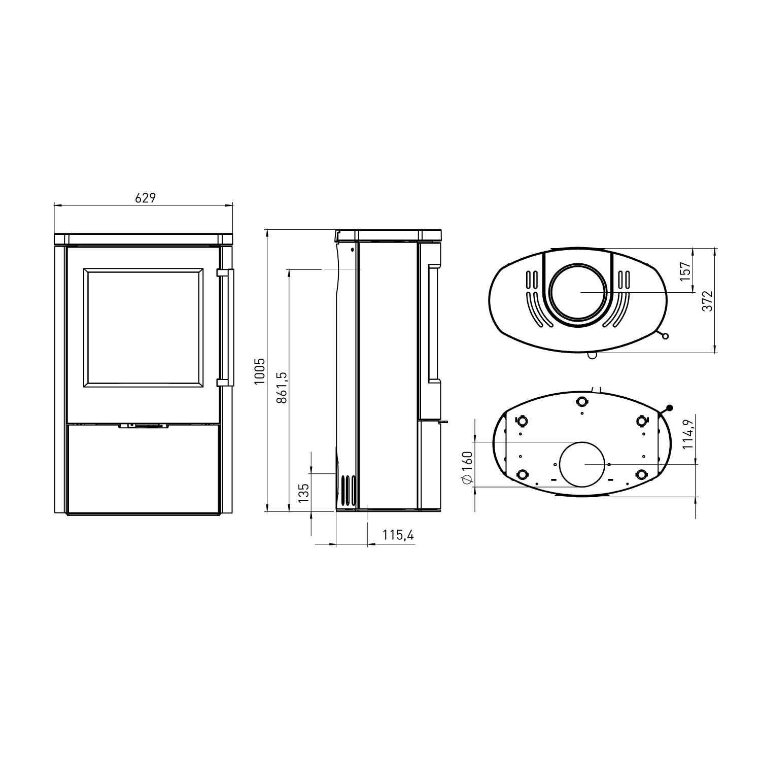 Poêle à bois TermaTech TT80RLS en acier noir